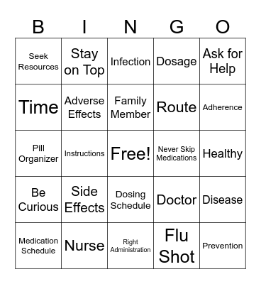 Medication and Flu Shot Adherence Bingo Card