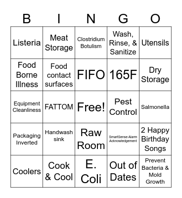 FOOD SAFETY Bingo Card