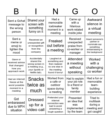 Not taking ourselves too seriously!! Bingo Card