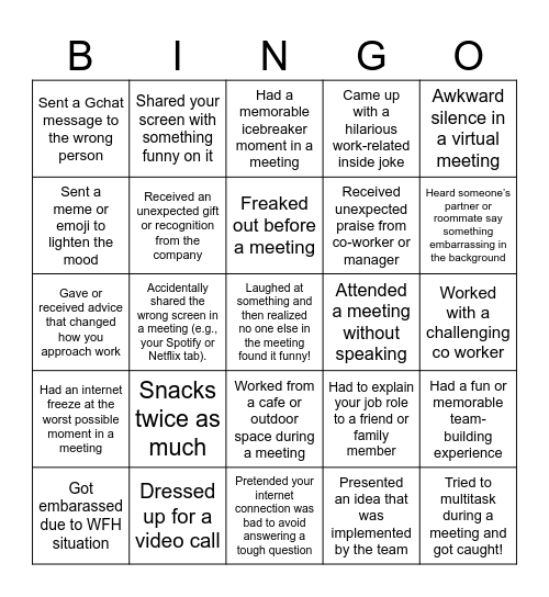 Not taking ourselves too seriously!! Bingo Card