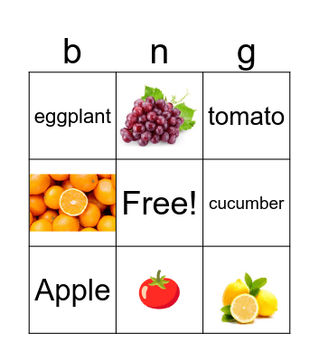 Fruits and vegetables 🥕🍅 Bingo Card