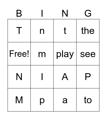 Phonics 95 lessons1-5 (kinder) Bingo Card