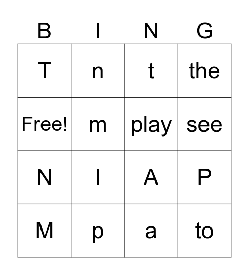 Phonics 95 lessons1-5 (kinder) Bingo Card