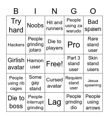YBA bingo Card