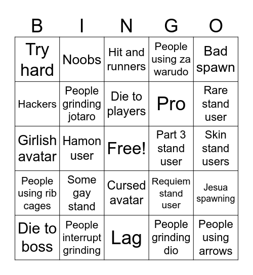 YBA bingo Card