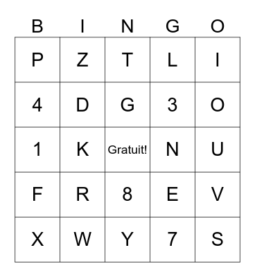 Alphabet et nombre Bingo Card