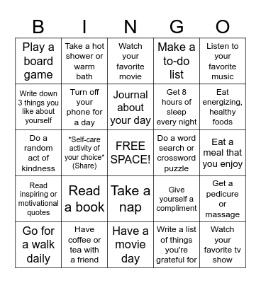 SELF-CARE Bingo Card