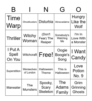 Halloween Music Bingo Card