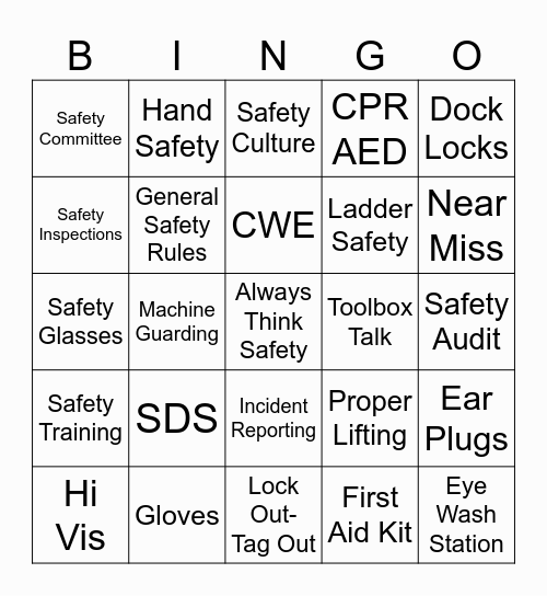 SAFETY Bingo Card