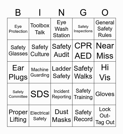 SAFETY Bingo Card