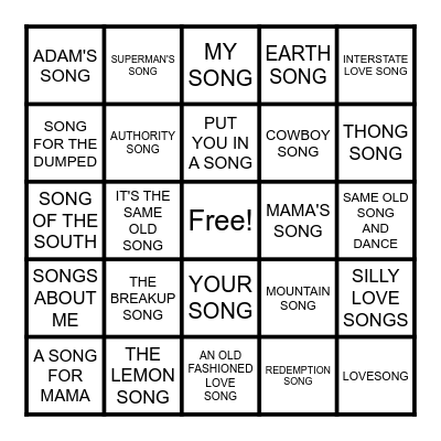 SONGS Bingo Card