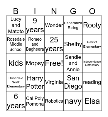 Mrs. Bristol Bingo Card