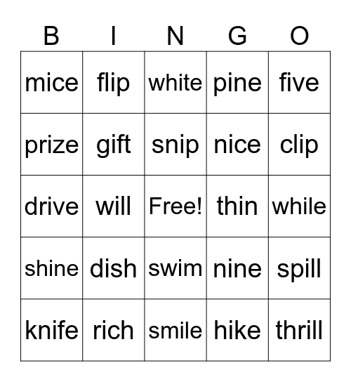 Short i / Long i Bingo Card