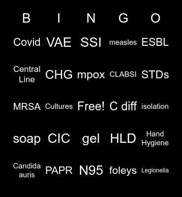Infection Prevention Bingo Card