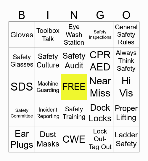 SAFETY Bingo Card