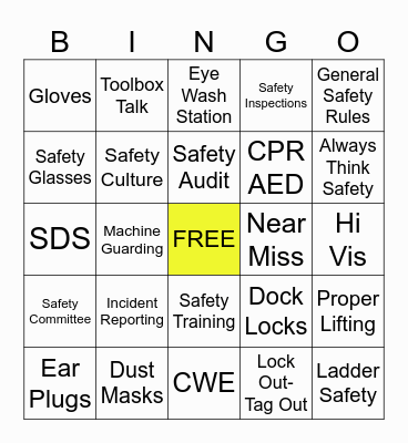 SAFETY Bingo Card