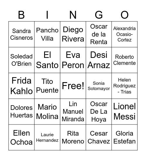 ASI Hispanic Heritage Month Bingo Card