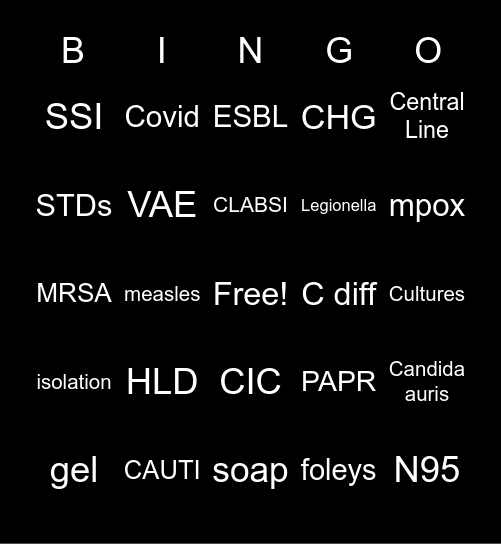 Infection Prevention Bingo Card