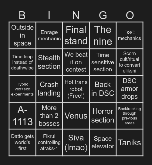 Vesper's Host Race Bingo Card