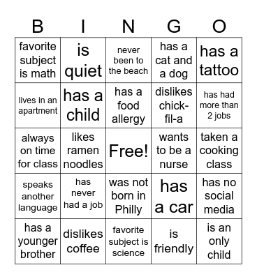 Untitled Bingo Card