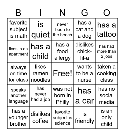 Untitled Bingo Card
