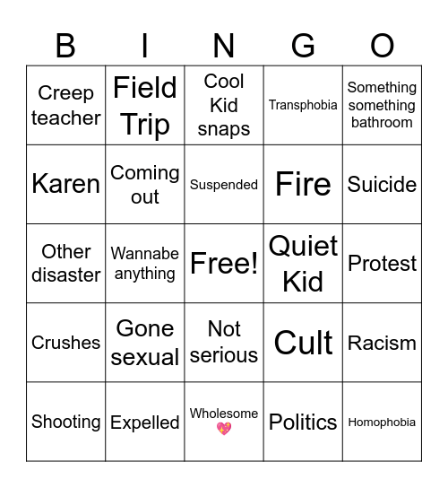 BFDI Wiki School Bingo Card
