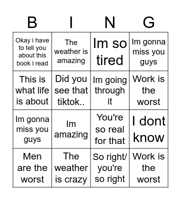 Stuff we say Bingo Card