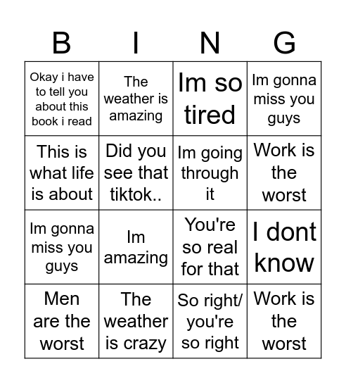 Stuff we say Bingo Card