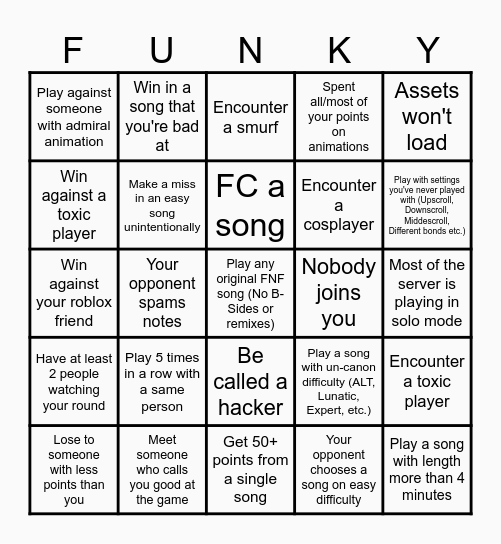 Funky Friday Bingo Card