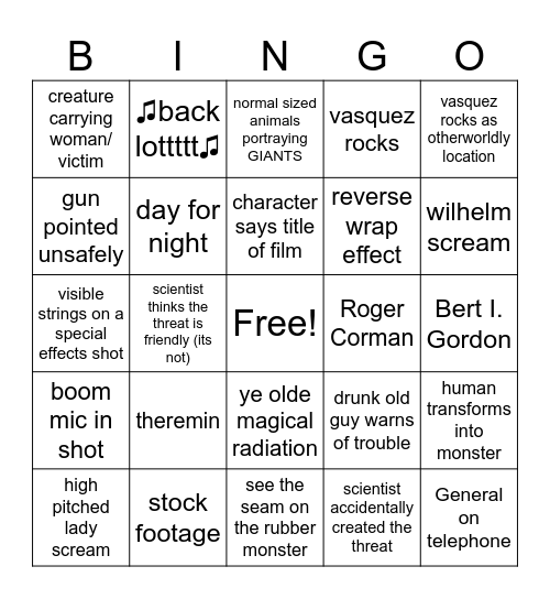 B-Movie Bingo Card