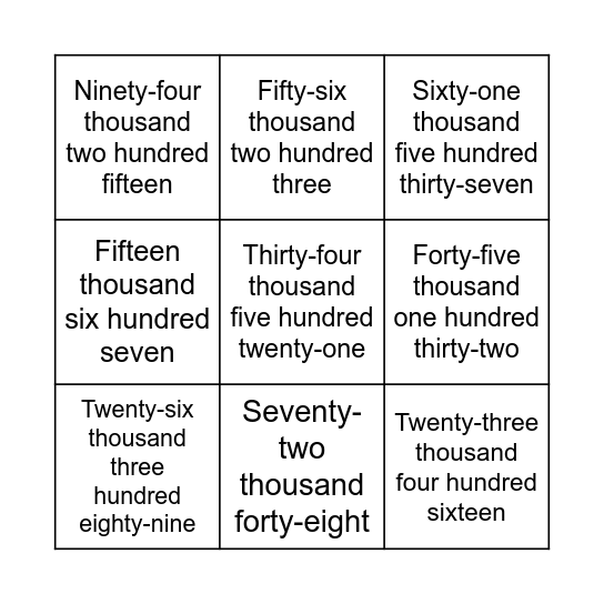 Word Form Bingo Card