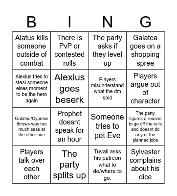 The Shattering Bingo Card