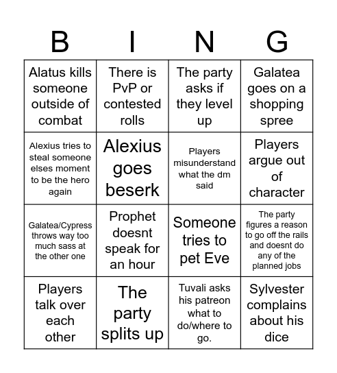 The Shattering Bingo Card