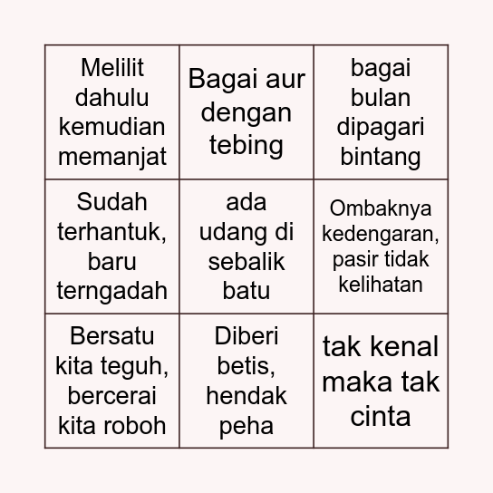 PERIBAHASA Bingo Card