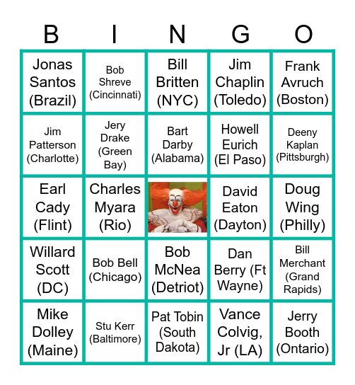 Bozo The Clowns Bingo Card