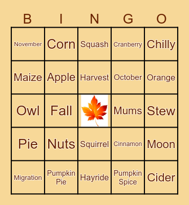 Autumn Bingo Card