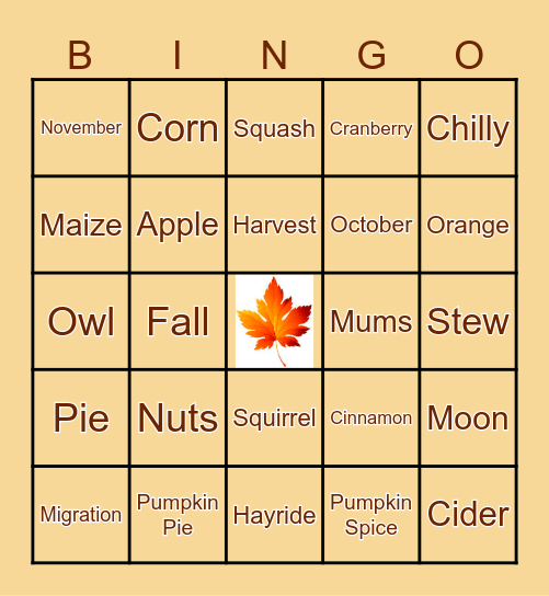 Autumn Bingo Card