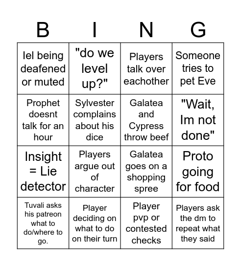 The shattering Bingo Card