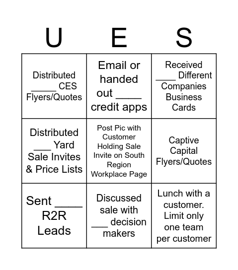 D205 UES Blitz Bingo Card