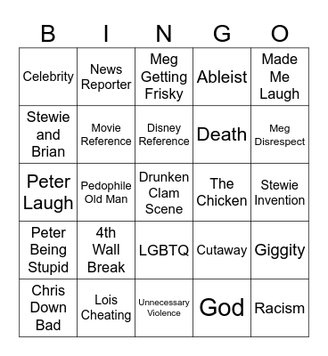 Family Guy Bingo Card