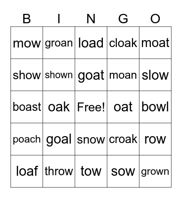 Long O Bingo Card