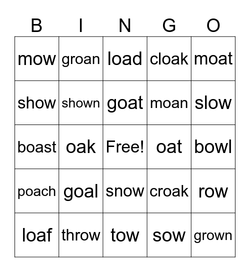 Long O Bingo Card