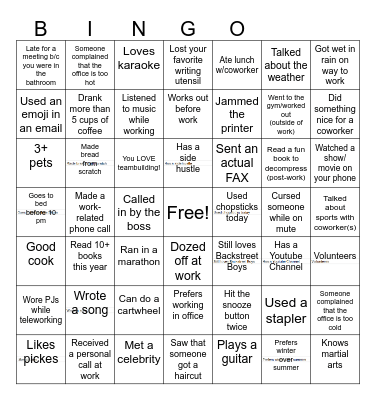 Workplace Bingo Card