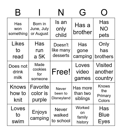 Find Someone Who... Bingo Card