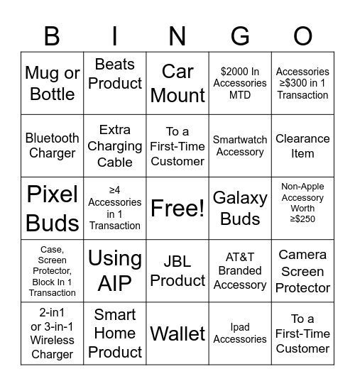 Accessories Bingo Card