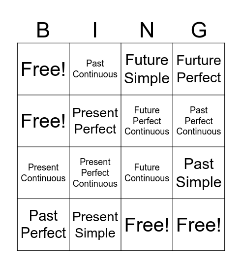 Verb Tenses Bingo Card