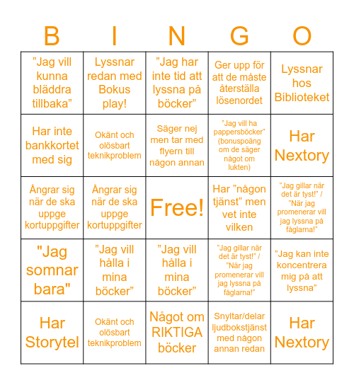 Bokus NEJ Bingo Card