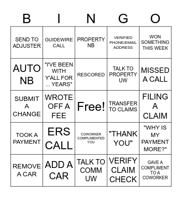 Customer Service BINGO Card