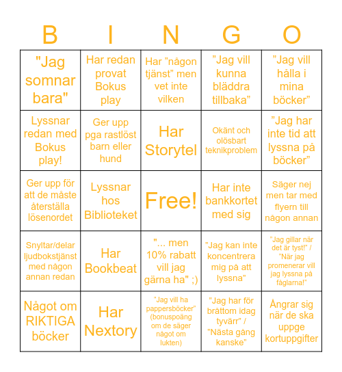 Bokus NEJ Bingo Card