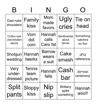 HJ Wedding Bingo Card